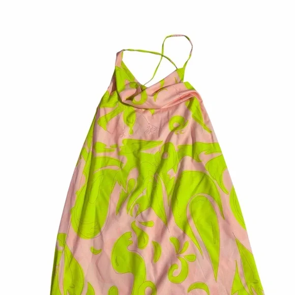 Liliana Meza Pink and Green Satin Maxi Dress Size Large - Picture 4 of 12
